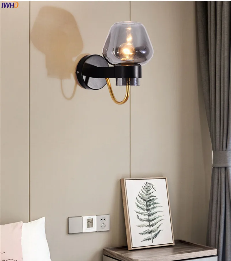 Iron Modern Nordic Wall Lamps Glass Lampshade Wall Lights Creative Wandlamp Bedroom Light Fixtures For Home Decoration Bar Cafe (6)