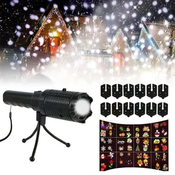 

USB Rechargeable LED Christmas Projector Lights 2 in 1 Projection Handheld Flashlight with 12 Patterns for Christmas Halloween