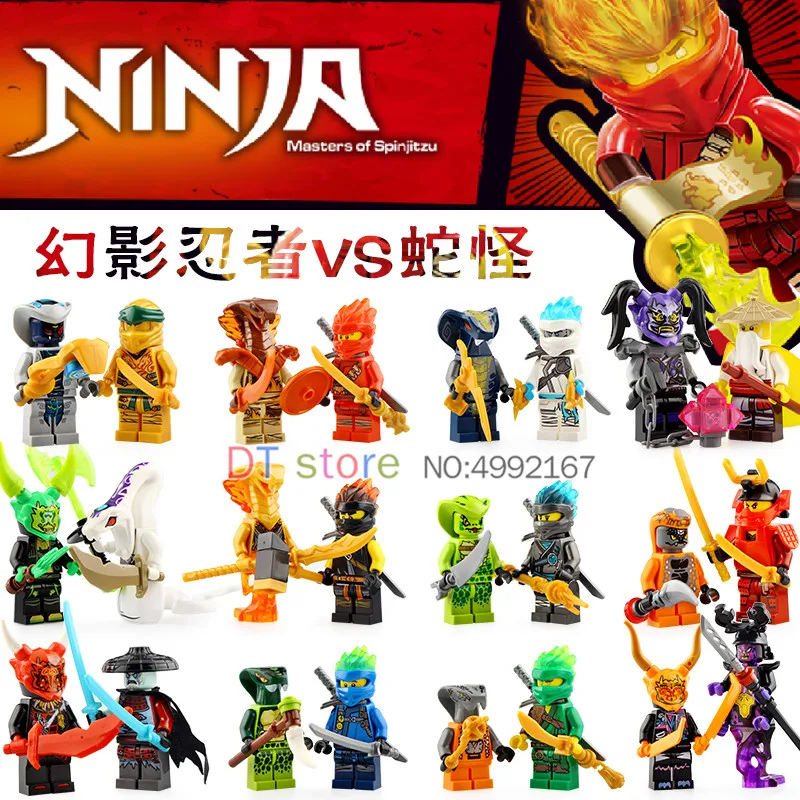 

New 10set Ninja Figures Master Wu Kai Jay Cole Zane Lloyd Pythor Snake Action Building Blocks Bricks Gifts Kids Toys Dg1001