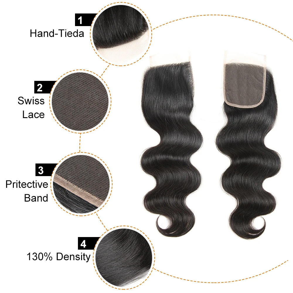 PEERLESS Virgin Hair бразильские объемные волнистые пряди с закрытием 4*4 Средний коричневый Швейцарский Кружевной средний коэффициент необработанные человеческие волосы для наращивания