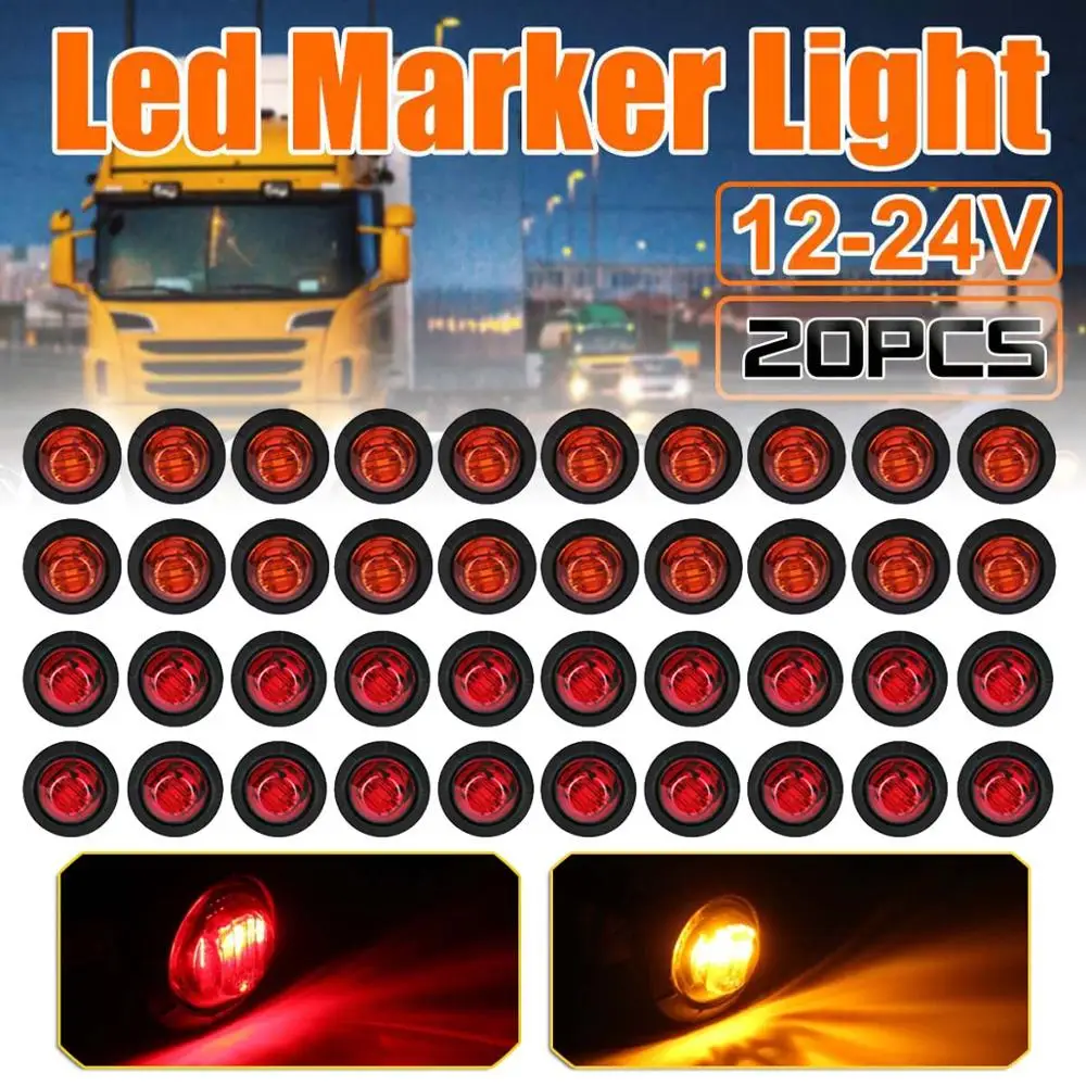 

20PCS 12V 24V LED Side Marker Lights Parking lights Warning Tail Lamps Auto Lorry Trailer Light Amber Red Truck Accessories