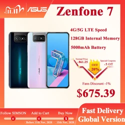 ASUS Zenfone 7 5G 8 ГБ 128 Snapdragon 865/865 плюс 6,67 дюйм5000 мАч NFC Смартфон UFS 3,1 Android Q 90 Гц Мобильный телефон