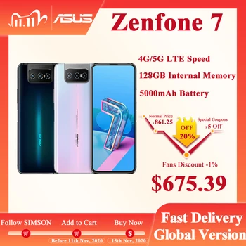 Перейти на Алиэкспресс и купить ASUS Zenfone 7 5G 8 ГБ 128 Snapdragon 865/865 плюс 6,67 дюйм5000 мАч NFC Смартфон UFS 3,1 Android Q 90 Гц Мобильный телефон