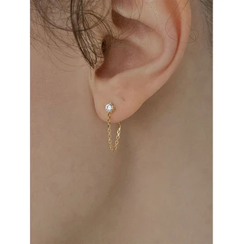 

New Fashion Dainty CZ Chain Earrings Sparkly Zircon Stud Earrings for Women Gold Chain Wrap Earrings Threader Simple Gifts