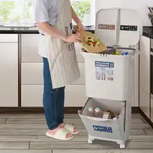 2 camadas de classificação lata de lixo cozinha caixote do lixo plástico molhado e seco botão reciclar empilhados triagem lixo bin com roda