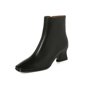

2020 Winter autumn Women square Toe Ankle Boots genuine Leather High Heels Dancing Party Shoes Woman Fashion Boots size 41 42 43