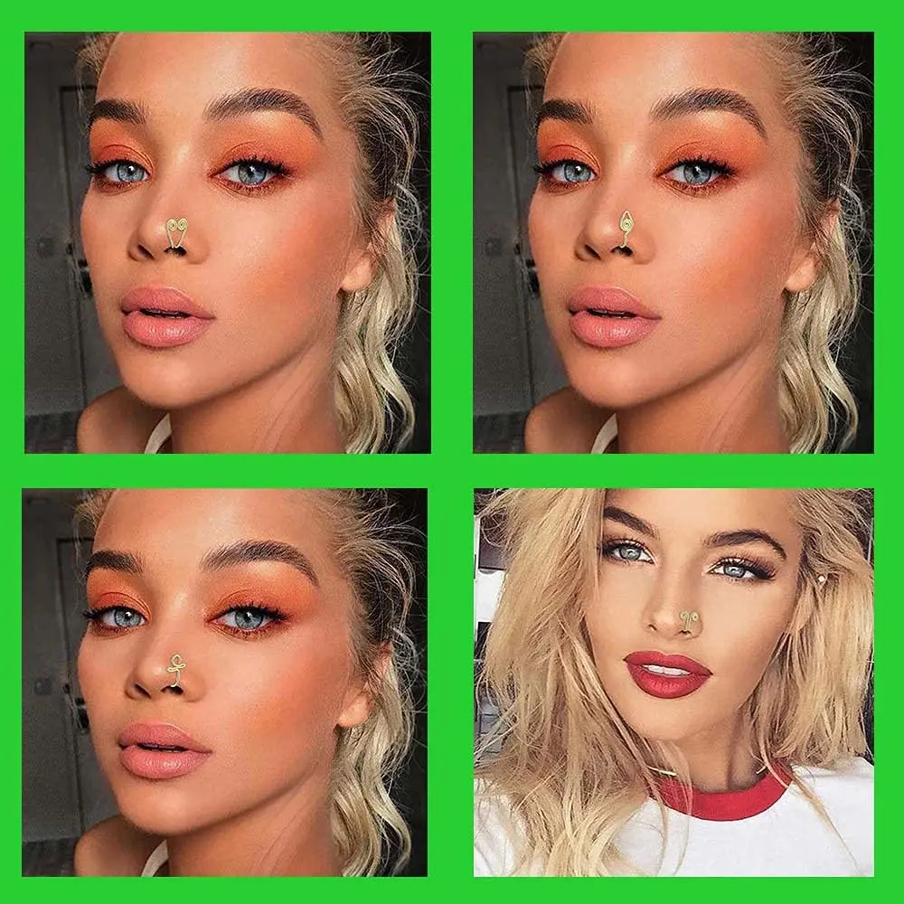 9Pcs African Fake Nose Rings for Women Handmade Nose Cuff Non Piercing Stainless Steel Fake Piercings Nose Ring Hoop Ear Cuff