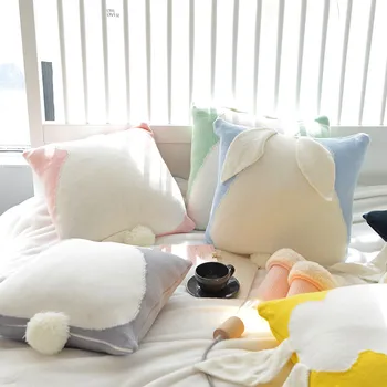 

Cute Cartoon Rabbit Cushion Cover With Plush Tail And Ears 6 color Sofa Throw Pillow Cover Bedside Car Home Decoration 45x45