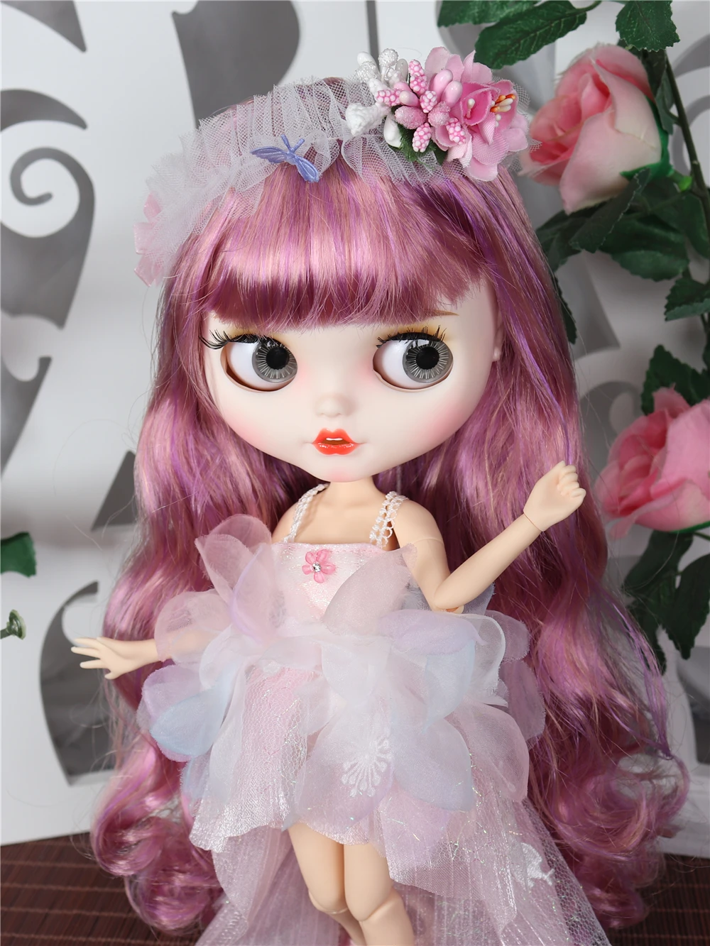Neo Blythe Doll Princess Floral Dress With Headdress 3