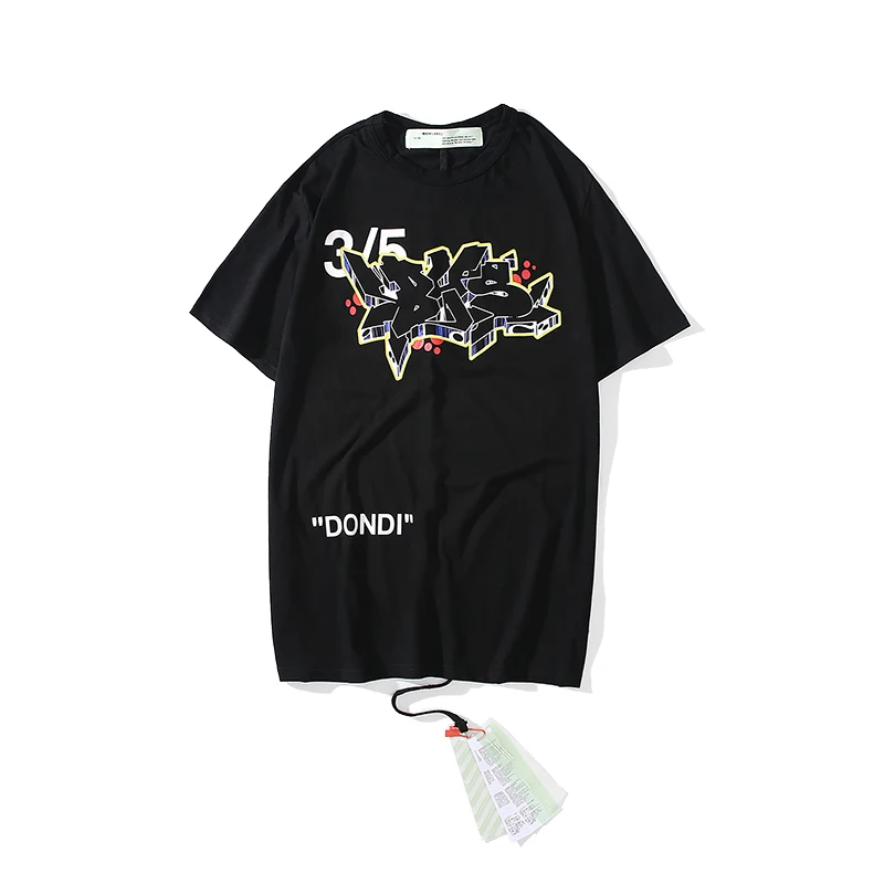 3D печать 3/5 19ss Off-White OW мужчины/женщины унисекс модные парные модели влюбленных хлопок Повседневная футболка с коротким рукавом с круглым вырезом - Цвет: Black