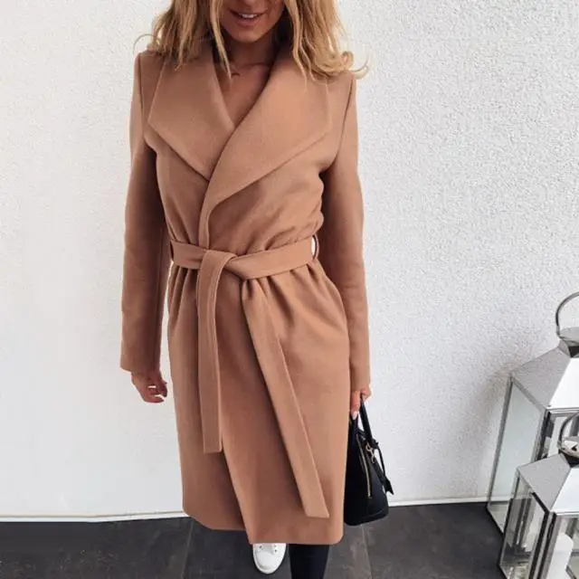 Chic Women Wool Blends Coat Casual Women Elegant Solid Color Long Outerwear Autumn Winter Fashion Office Jacket Streetwear 2021 bubble coat women