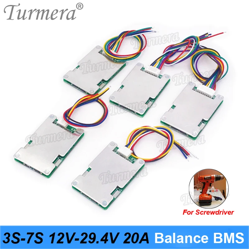 Защитная плата Turmera 3S 4S 5S 6S 7S 20A BMS 18650 для литий-ионных аккумуляторов 12 В 16 8 в 21 25 29 4