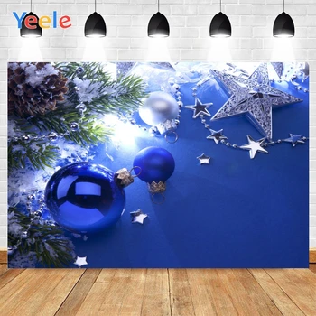 

Yeele Blue Board Balls Silver Stars Pine Branches Christmas Background Photophone Photography Backdrop for Decor Customized Size