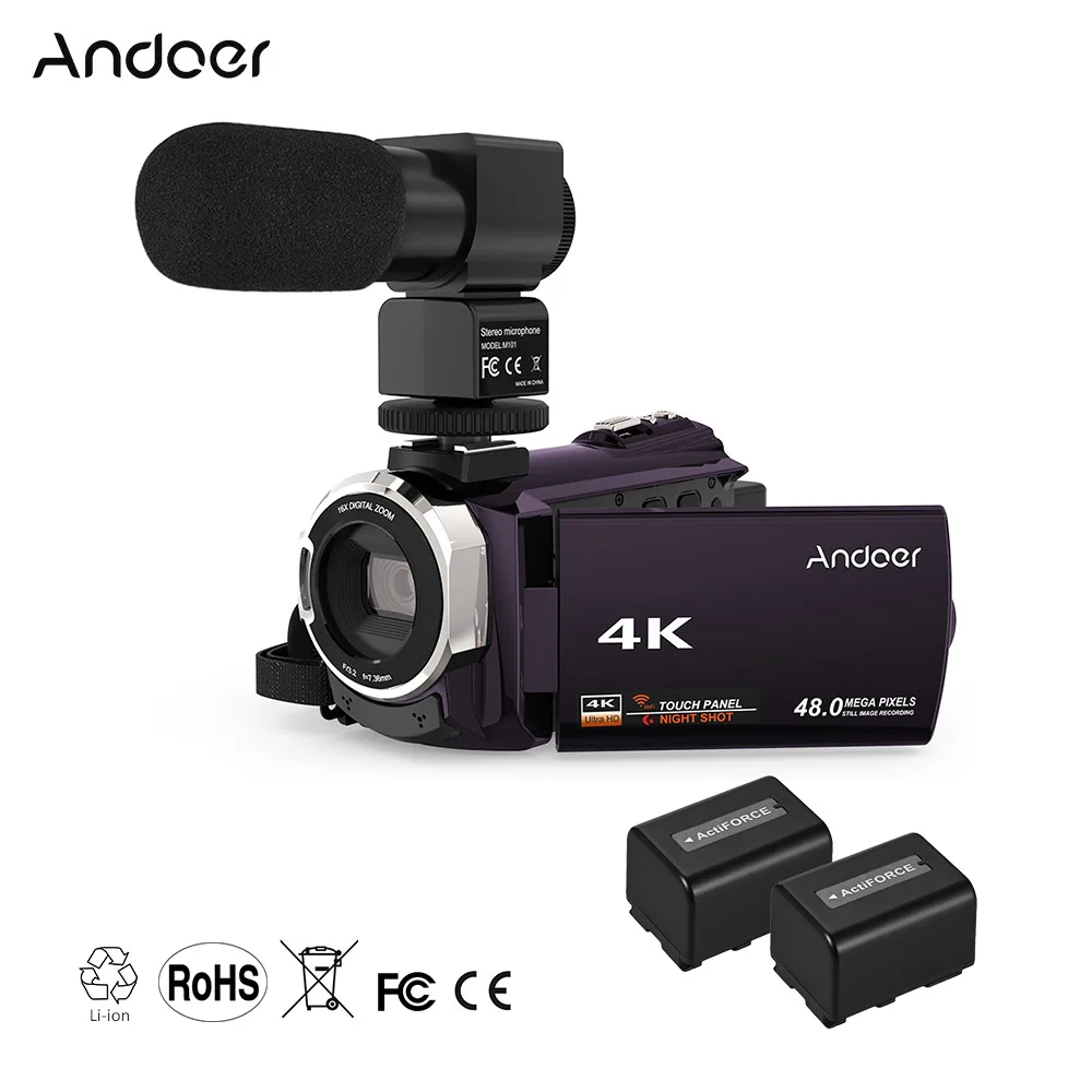 Andoer WiFi цифровая видеокамера 4K 1080P 48MP камера видеокамера рекордер с 2 перезаряжаемыми батареями 0.39X широкоугольный объектив микрофон - Цвет: Coffee 3