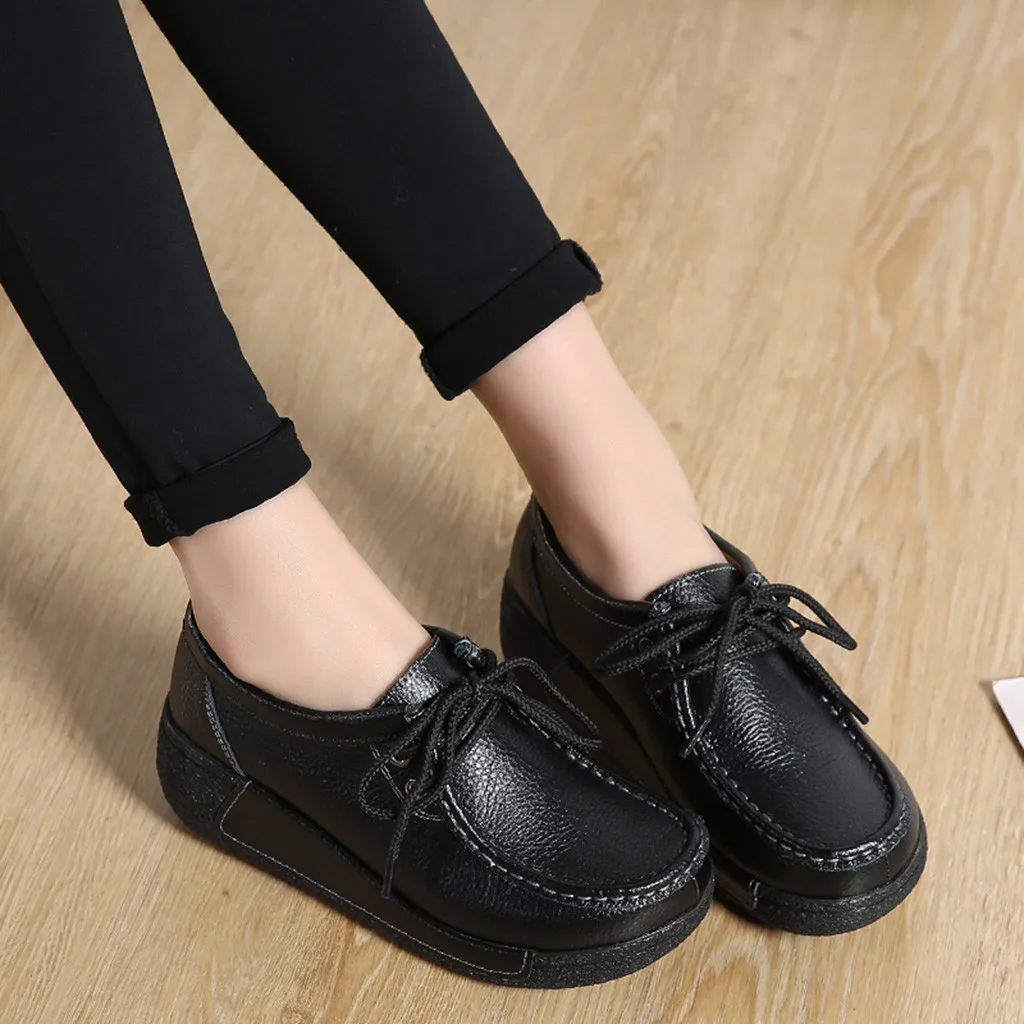 platform shoes woman Lace Up solid color Platform flat With round Toe Casual Shoes women flat shoes handmade#G2