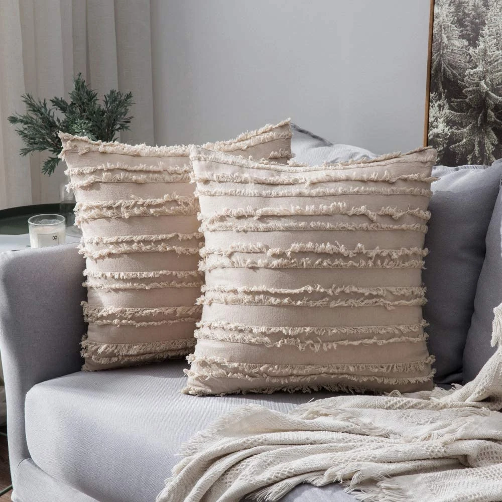 Bohemia Cotton Linen Tassel Striped Jacquard Decorative Throw Pillow Covers New