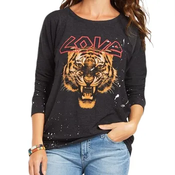 

Tiger Letter Print Pattern Vintage Fashion Roaring Sweatshirt Women 2020Autumn Casual Winter Loose Pullover Plus Size Sweatshirt