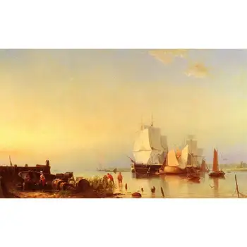 

7 Handmade Art Paintings by College Teachers - Three Mast Ships At Anchor Hermanus Snr Koekkoek boat - Oil Painting on Canvas