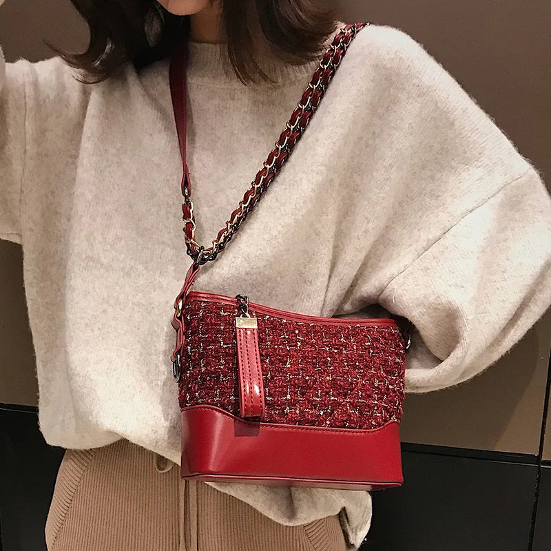 

JIULIN Fall/winter new wool fashion stray bag color simple shoulder diagonal bag portable women's bag