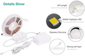

LED Vanity Mirror Lights for Makeup Dressing Table Vanity Set 13ft Flexible LED Light Strip Kit 6000K Daylight White with Dimmer