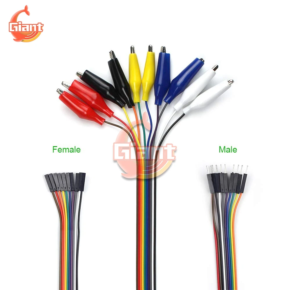 20/30cm 10Pin Double-end Alligator Clips Jump Wire Male Female Crocodile Clip Test Lead Jumper Dupont Line Cable DIY Connection