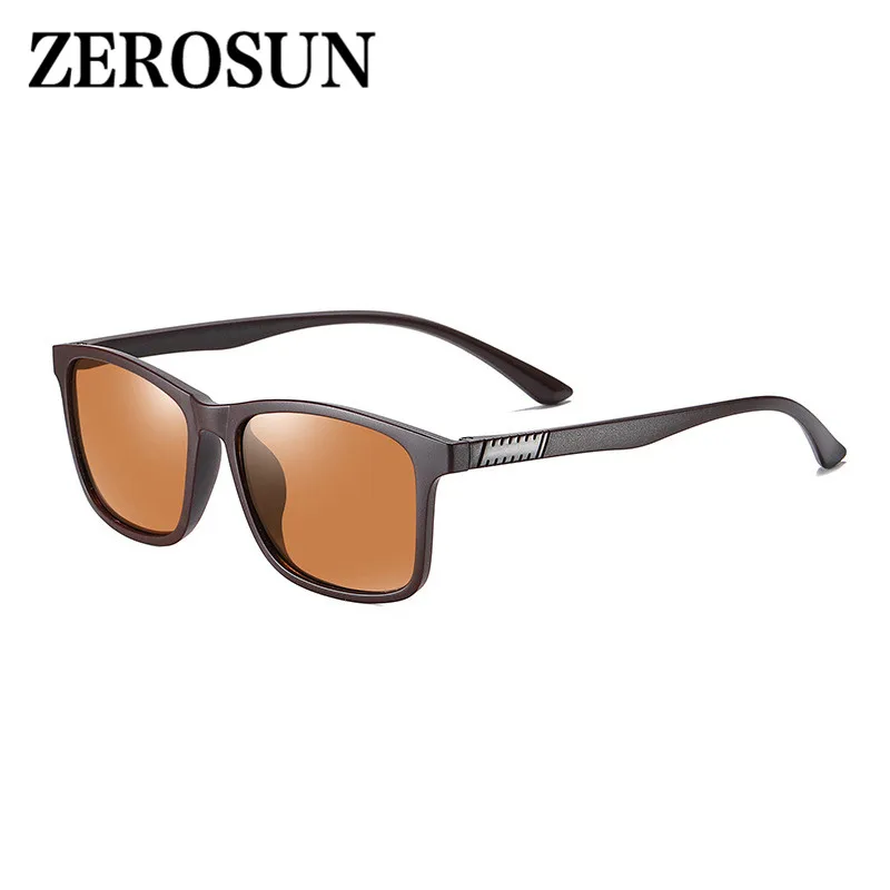Zerosun TR90, поляризационные солнцезащитные очки, мужские, зеркальные, для вождения, солнцезащитные очки для мужчин, для ночного водителя, Желтое покрытие, UV400 - Цвет линз: Коричневый