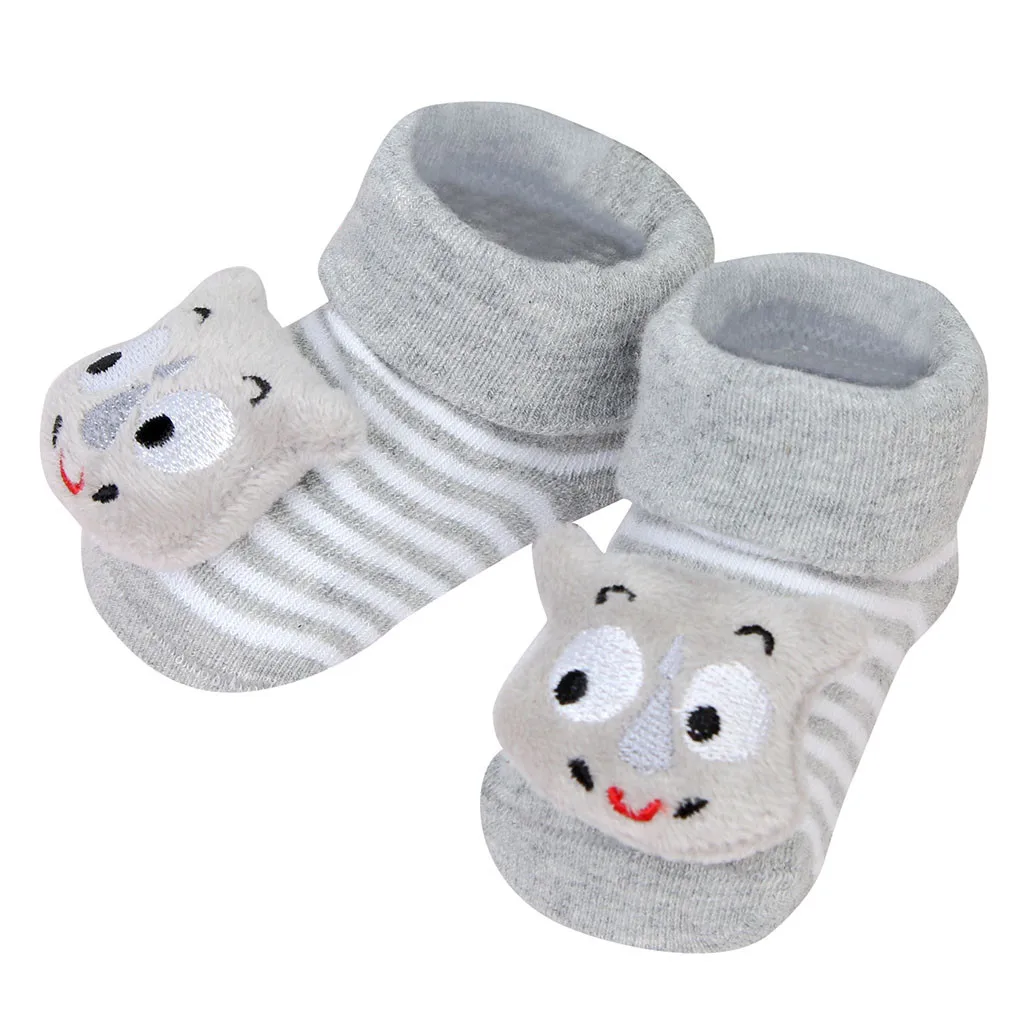 Зимние носки для новорожденных; носки-тапочки с рисунком глаз для маленьких мальчиков и девочек; нескользящие носки для малышей; носочки для новорожденных - Цвет: Gray