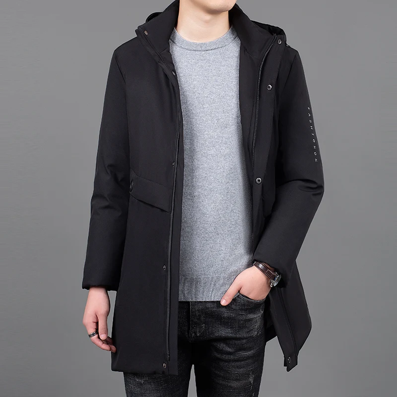 Модные брендовые зимние куртки, мужские длинные корейские уличные ...