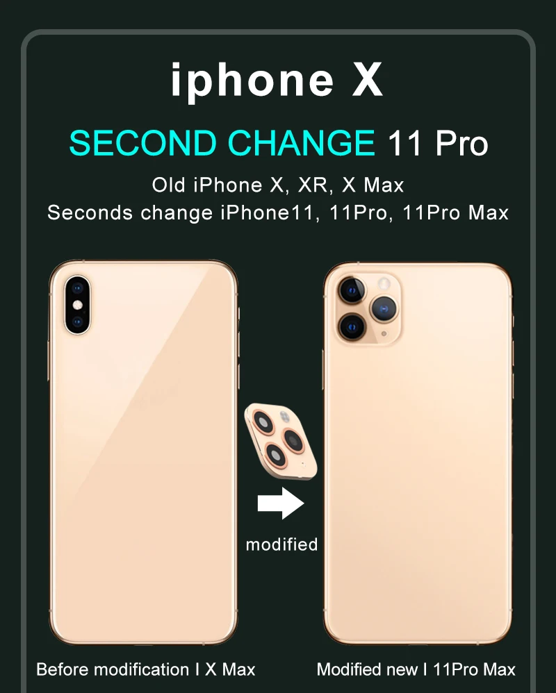 Для iPhone X секундная смена 11 наклейка на рассеиватель X XR XS MAX Модифицированная 11 PRO MAX Модифицированная объектив камеры 11PROMAX чехол поддержка вспышки