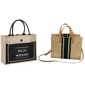 

Large Shopper Bag Jumbo Canvas Totes Beach Bag Big Shoulder Bag (Black) & Linen Luxury Handbag Female Shoulder Bag