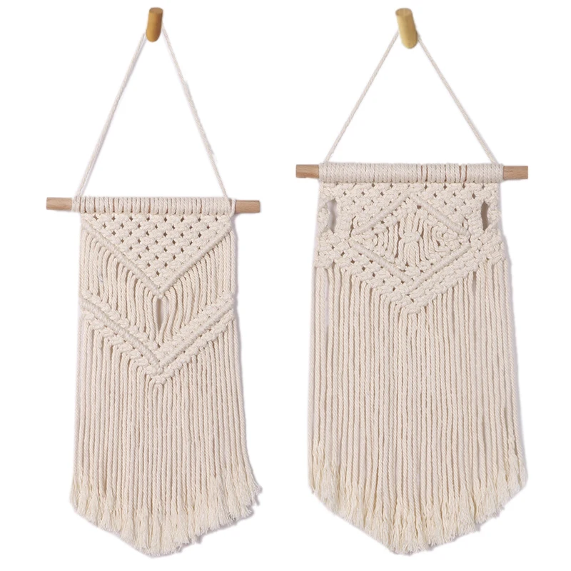 

HHO-2 Pcs Macrame Wall Hanging Small Woven Tapestry Wall Art Decor - Beautiful for Boho Home Decor, Apartment, Nursery, Party De