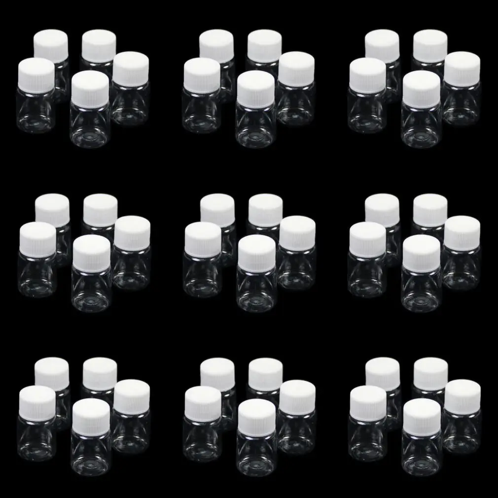 

5Pcs Clear PET Plastic Refillable Seal Bottles Vials Reagent Store Container Plastic Screw Lid Cap 15ml/20ml/30ml/60ml