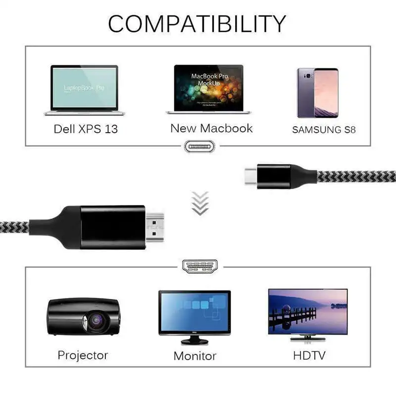 Горячая 3C-4K Hd 1,8 M Usb-C type-C к Hdmi Thunderbolt 3 кабель Hdtv адаптер для Macbook samsung Galaxy S9/S8