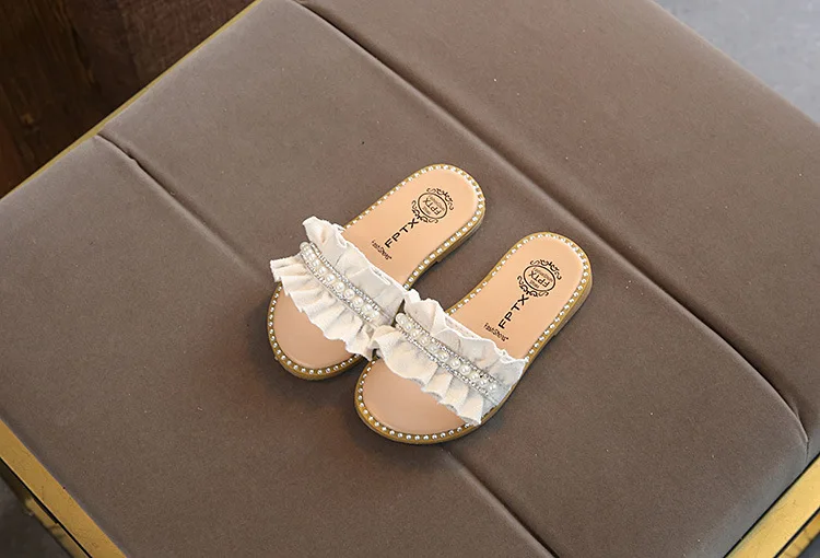 Childrens Shoes Kids Sandals For Toddlers Girls Princess Sweet Soft Pearl Beaded With Rhinestone Girls Slippers Slides 21-30