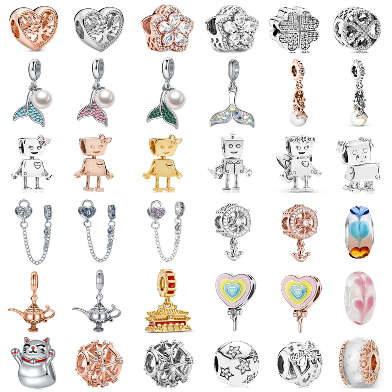 

New Fashion Charm Original Mermaid Tail Robot Robot Dog Flower Fairy Beads Fit Original Pandora Ladies Bracelet Jewelry Gift