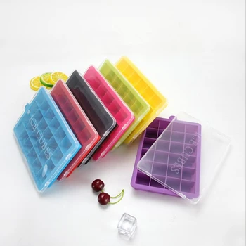 

Food grade 24-hole silicone DIY ice cube mold square ice box with lid complementary food ice tray