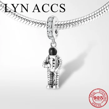 

Real 925 Sterling Silver Great Astronaut Shape Dangle Pendant Clear Zircon Bead Fit Original Charm Bracelet Pendant Jewelry Gift