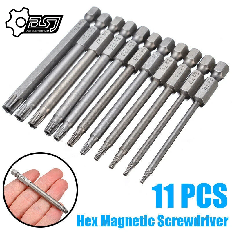 

11/12pcs Tamper Proof Security Drill Bit Set Torx Screwdriver Flat Head 1/4" Hex F1FC