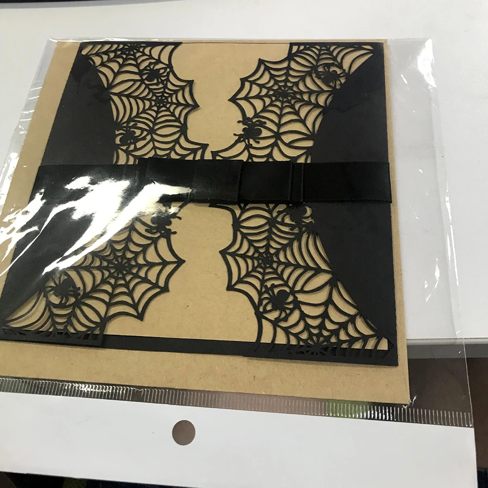  10pcs Halloween Laser Cut Greeting Card Cover Black Spider Web Invitations Halloween Cover Party Gi - 4000133714477