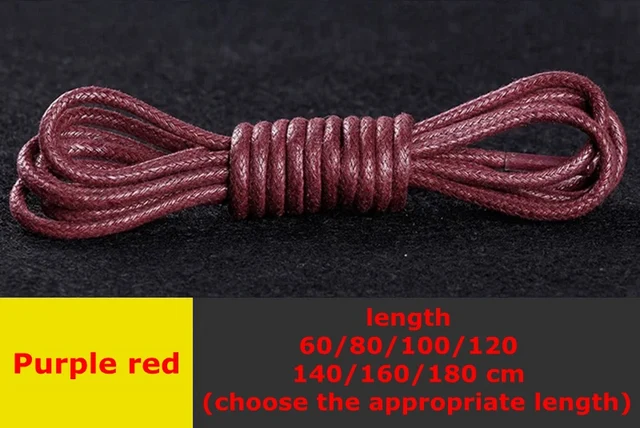 1 Pair Round Shoelaces Classic High Quality Waxed Cotton Waterproof Shoe Laces Outdoor Leisure Leather Shoelace Purple Red