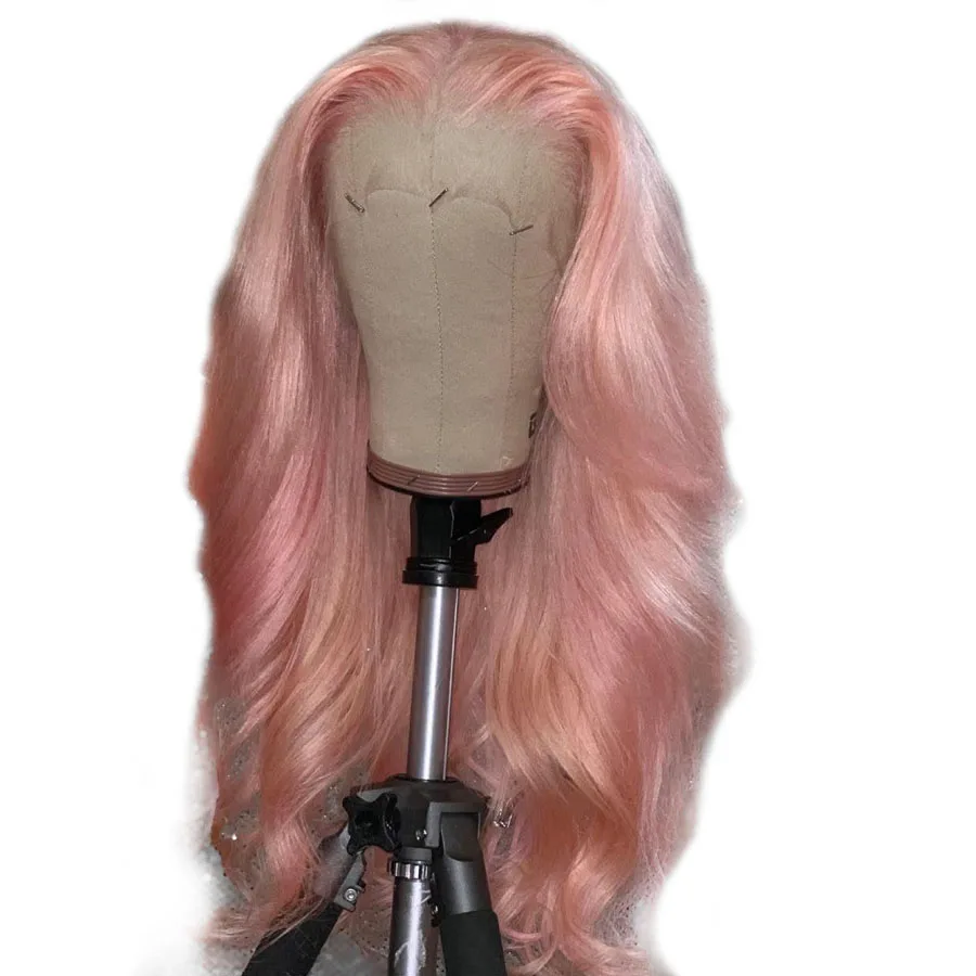 Розовые волосы 13X6 Синтетические волосы на кружеве шнурка человеческих волос парики с детскими волосами из прозрачного кружева Кепки предварител Волосы remy