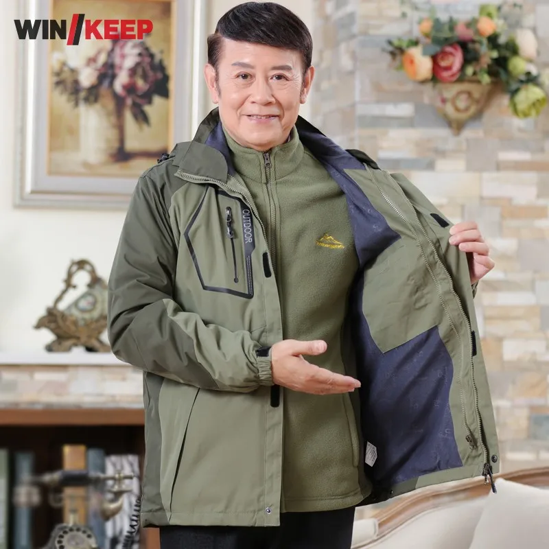 

Winter Mens Outdoor Sports Hiking Jacket Softshell Fleece Lining Two Piece Thick Warm Camping Coat 8XL Hoodie Overcoat
