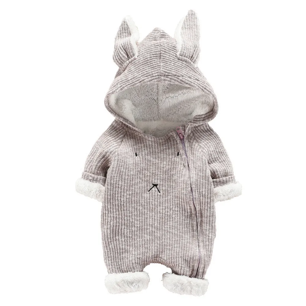 Модный комбинезон для новорожденных мальчиков и девочек с капюшоном и 3D ушками, комбинезон, одежда для мальчиков и девочек, плотное пальто 815 - Цвет: Gray