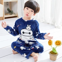 Модный пижамный комплект для мальчиков, зимний фланелевый костюм для сна для девочек Милая домашняя одежда для детей теплая Пижама, рождественский подарок для детей e44