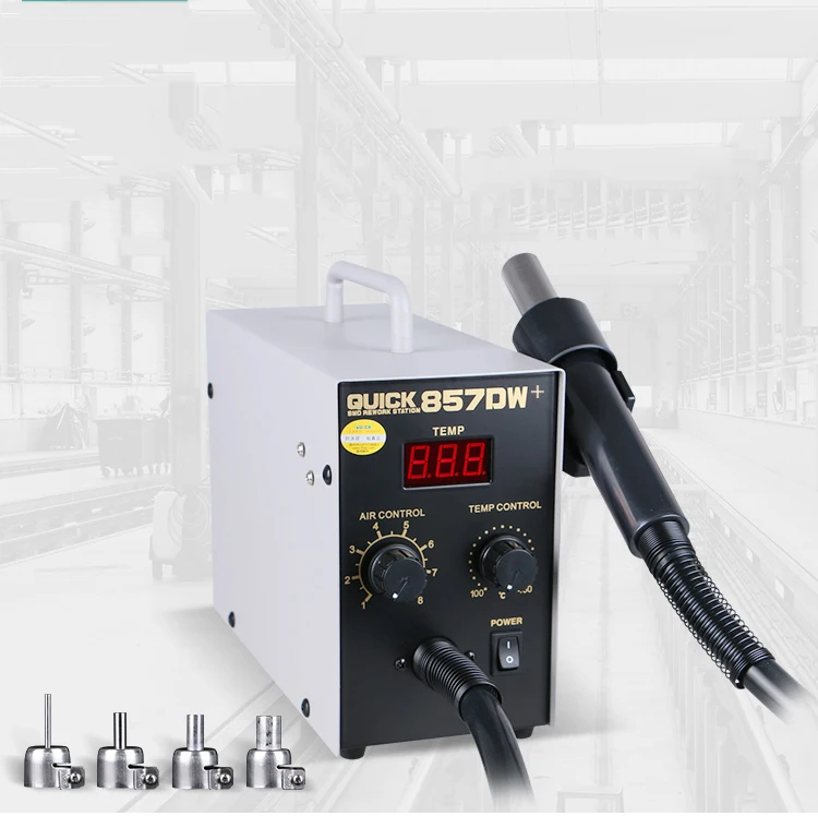 

Паяльная станция QUICK857Dw с цифровым дисплеем, тепловая пушка с винтовым обдувом, 580 Вт, паяльная станция SMD