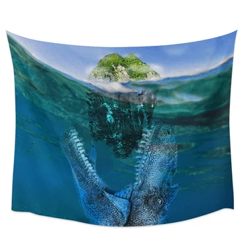 

Blue Dinosaur Ocean Peak Green Mouth Tapestry Cover Beach Towel Picnic Yoga Mat Home Decoration