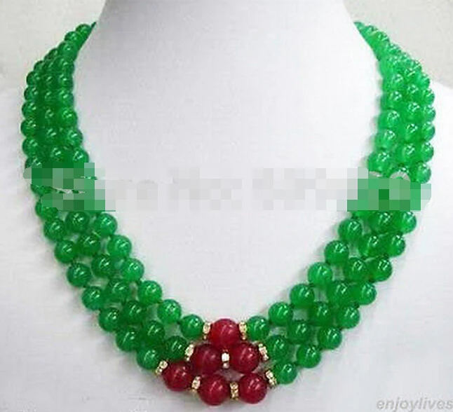 924+++ 3 Rows Green Jade Red Coral Yellow Gold Plated Crystal Clasp Necklace | Украшения и аксессуары