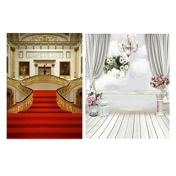 

Castle Photography Backdrops Vinyl 5X7Ft & White Curtain Backdrop Studio Flower