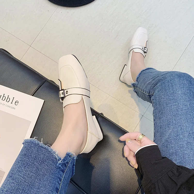 

Shoes Women's 2019 Autumn New Style plus Velvet Low-Cut Small Leather Shoes England Flat Korean-style Versatile Peas Side Scoop
