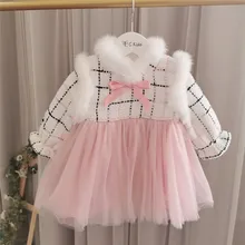 Платье для девочек; цвет белый, розовый; милые плотные теплые платья для малышей; Зимний Детский костюм